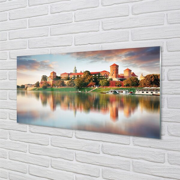 Quadro vetro Castello di cracovia fiume 100x50 cm 2 appendini