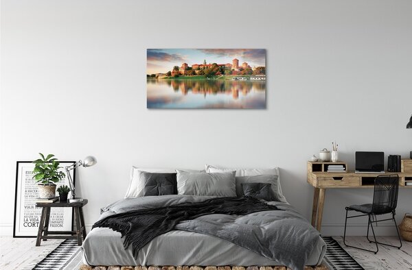 Quadro vetro Castello di cracovia fiume 100x50 cm 2 appendini