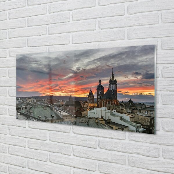 Quadro in vetro Panorama di cracovia al tramonto 100x50 cm 2 appendini