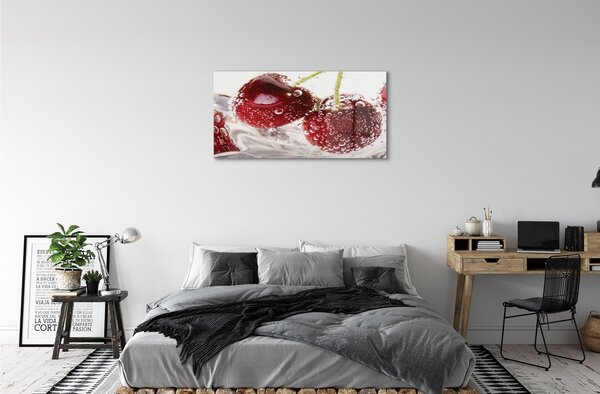 Quadro su vetro Ciliegie bagnate 100x50 cm 2 appendini