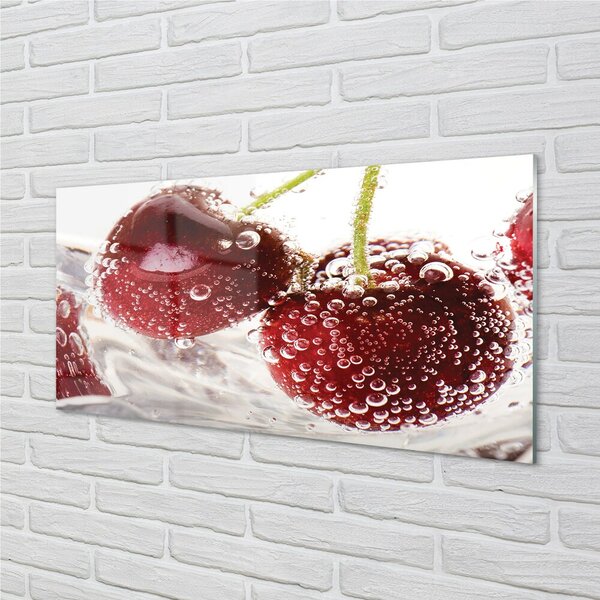 Quadro su vetro Ciliegie bagnate 100x50 cm 2 appendini