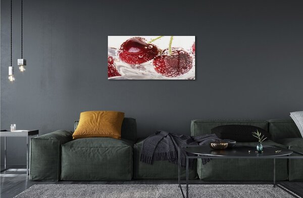 Quadro su vetro Ciliegie bagnate 100x50 cm 2 appendini