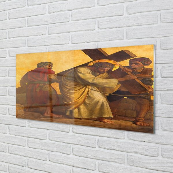 Quadro in vetro Gesù, il popolo della croce 100x50 cm 2 appendini