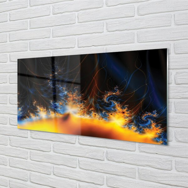 Quadro su vetro Frattali gialli e blu 100x50 cm 2 appendini