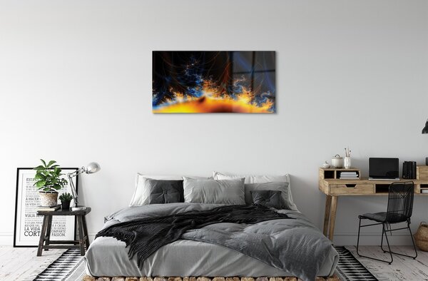Quadro su vetro Frattali gialli e blu 100x50 cm 2 appendini