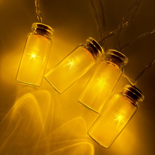 Catena decorata con 10 Ampolline luminose a Led Bianco Caldo fisso e intermittente 2 metri a batteria Wisdom