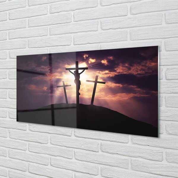 Quadro in vetro Gesù la croce 100x50 cm 2 appendini
