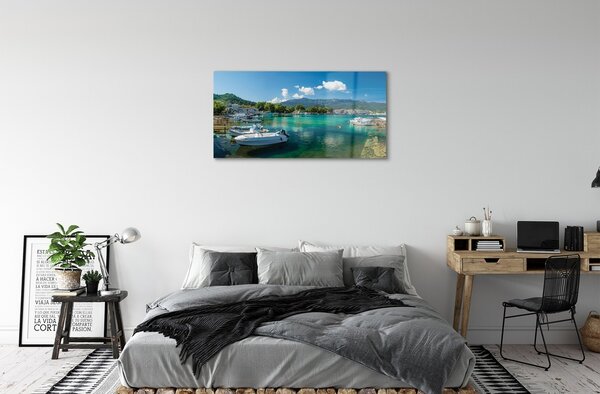 Quadro in vetro Grecia marina mare montagne 100x50 cm 2 appendini