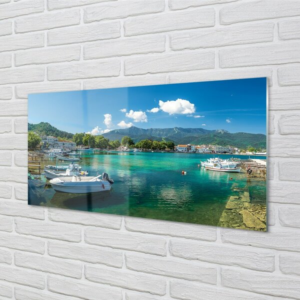 Quadro in vetro Grecia marina mare montagne 100x50 cm 2 appendini