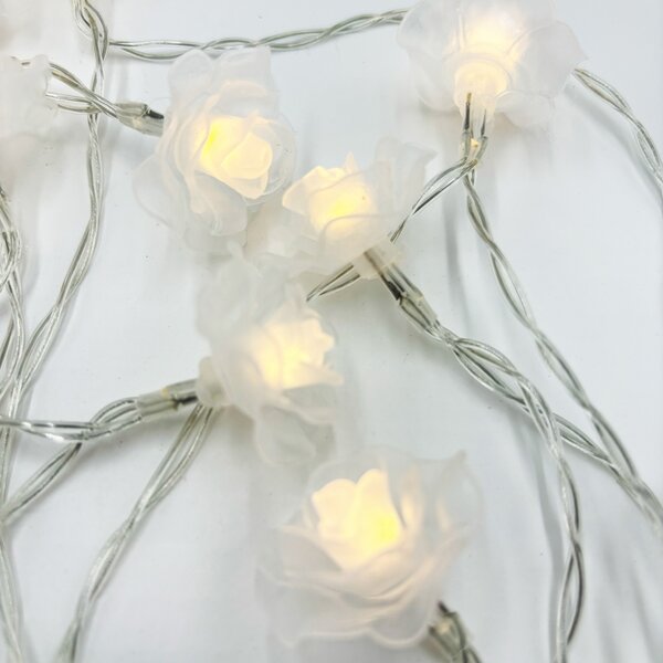 Catena decorata con 20 Rose luminose a Led Bianco Caldo fisso e intermittente 3 metri a batteria Wisdom