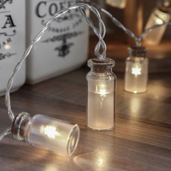 Catena decorata con 10 Ampolline luminose a Led Bianco Caldo fisso e intermittente 2 metri a batteria Wisdom