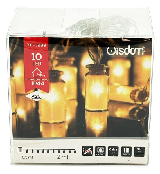 Catena decorata con 10 Ampolline luminose a Led Bianco Caldo fisso e intermittente 2 metri a batteria Wisdom