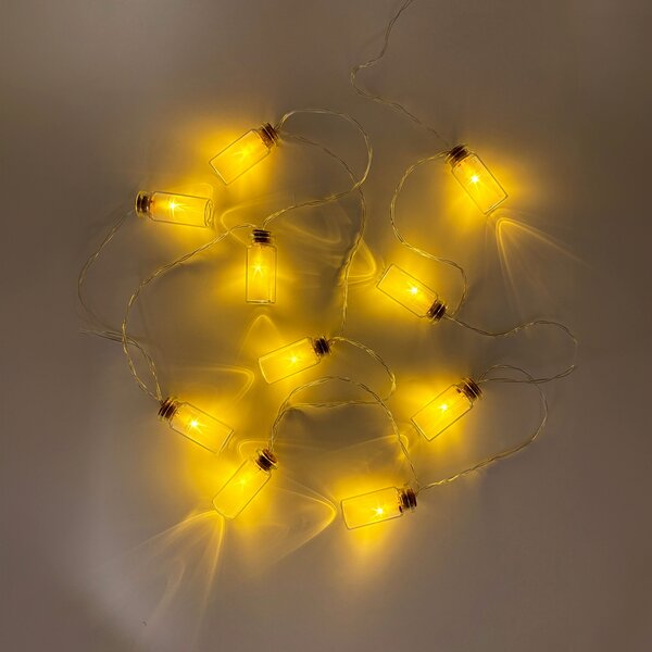 Catena decorata con 10 Ampolline luminose a Led Bianco Caldo fisso e intermittente 2 metri a batteria Wisdom