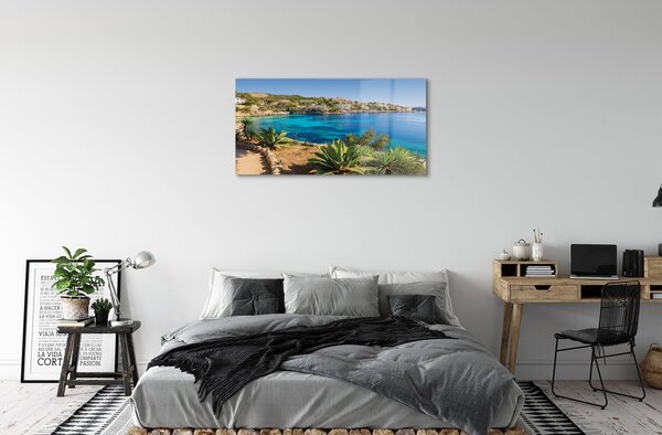 Quadro in vetro Spagna costa città mare 100x50 cm 2 appendini