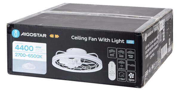 Lampadario Ventilatore da soffitto 40W illuminazione Led regolabile con telecomando Aigostar