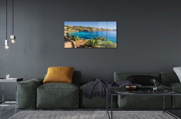 Quadro in vetro Spagna costa città mare 100x50 cm 2 appendini