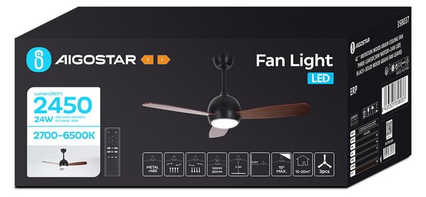 Lampadario Ventilatore da soffitto 3 pale 54W CCT illuminazione Led regolabile con telecomando Aigostar
