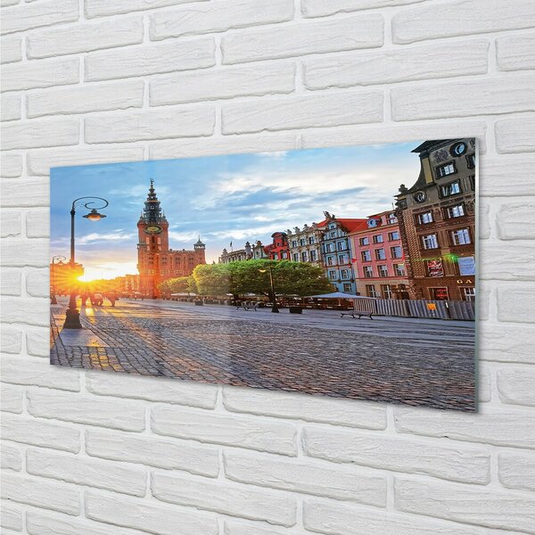 Quadro vetro Alba del centro storico di danzica 100x50 cm 2 appendini
