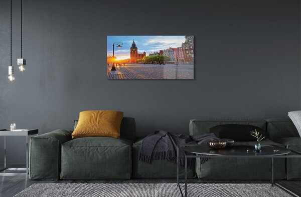 Quadro vetro Alba del centro storico di danzica 100x50 cm 2 appendini