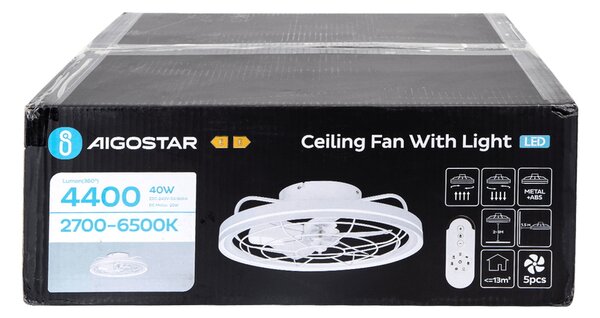 Lampadario Ventilatore da soffitto 40W illuminazione Led regolabile con telecomando Aigostar