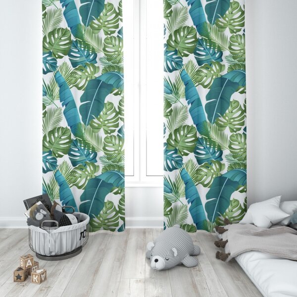 Tenda su anelli foglie di monstera