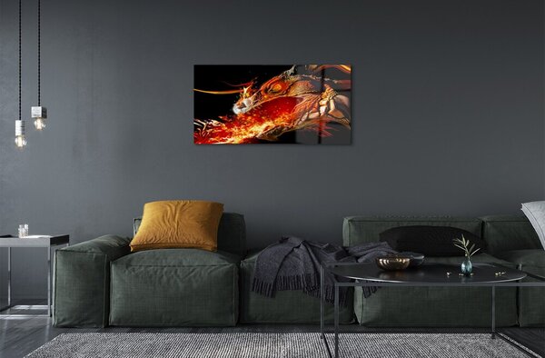 Quadro vetro Drago sputafuoco 100x50 cm 2 appendini