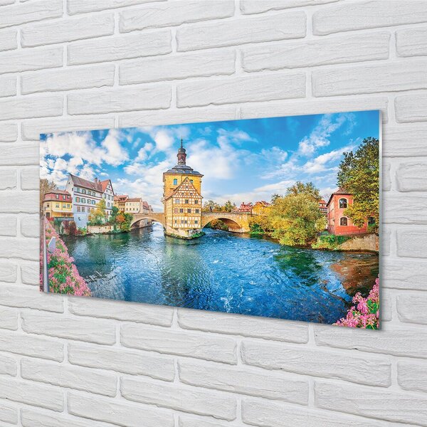Quadro vetro Germania ponti sul fiume città vecchia 100x50 cm 2 appendini