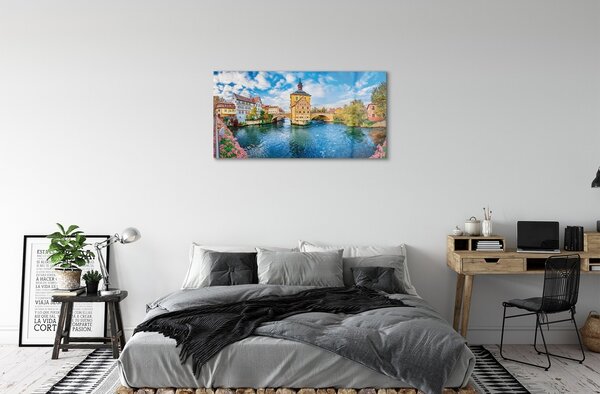 Quadro vetro Germania ponti sul fiume città vecchia 100x50 cm 2 appendini