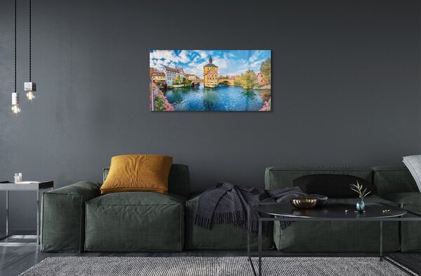 Quadro vetro Germania ponti sul fiume città vecchia 100x50 cm 2 appendini