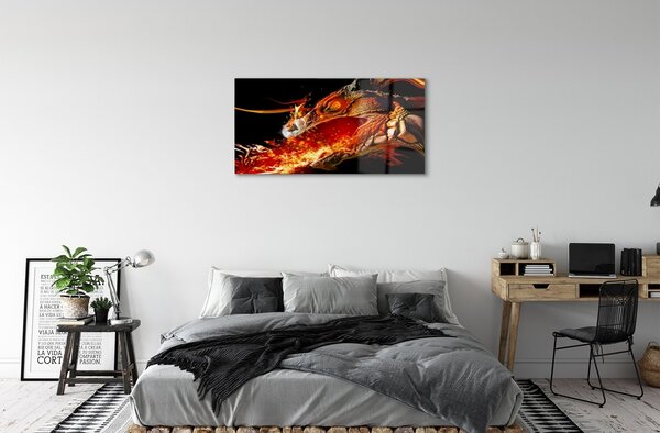 Quadro vetro Drago sputafuoco 100x50 cm 2 appendini
