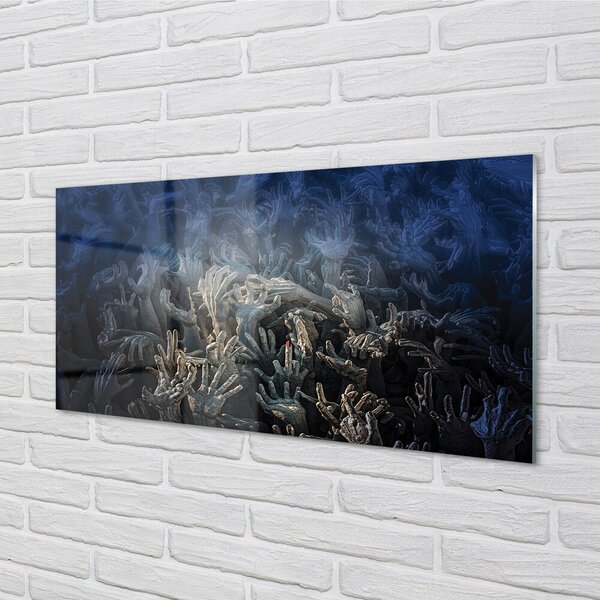 Quadro in vetro Mani a luce blu 100x50 cm 2 appendini