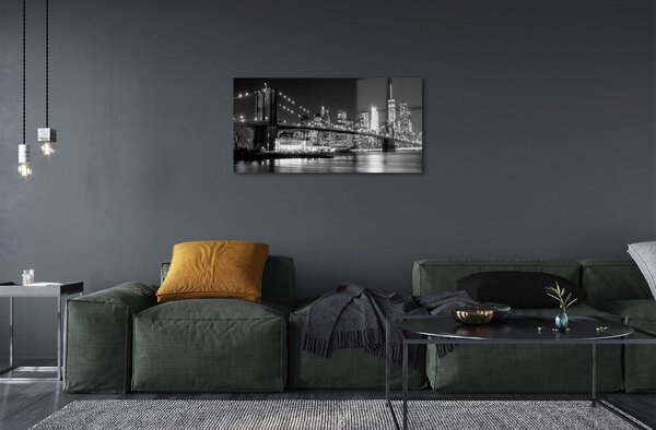 Quadro vetro Ponte grattacieli notte fiume 100x50 cm 2 appendini