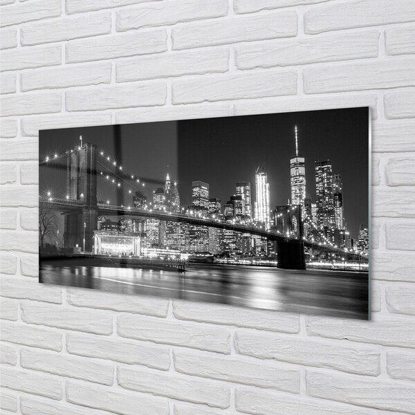 Quadro vetro Ponte grattacieli notte fiume 100x50 cm 2 appendini