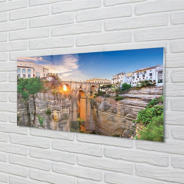 Quadro vetro Spagna ponte del tramonto 100x50 cm 2 appendini