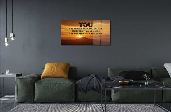 Quadro vetro Iscrizione del sole 100x50 cm 2 appendini