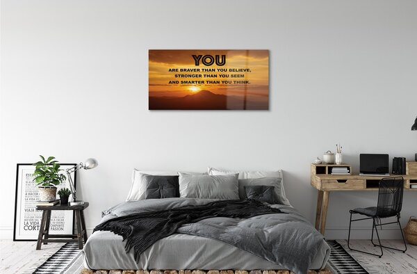 Quadro vetro Iscrizione del sole 100x50 cm 2 appendini