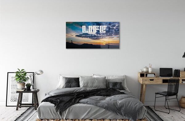 Quadro in vetro Iscrizione del cielo occidentale 100x50 cm 2 appendini