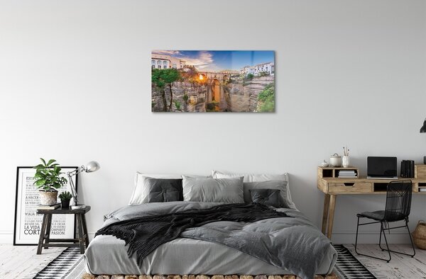 Quadro vetro Spagna ponte del tramonto 100x50 cm 2 appendini