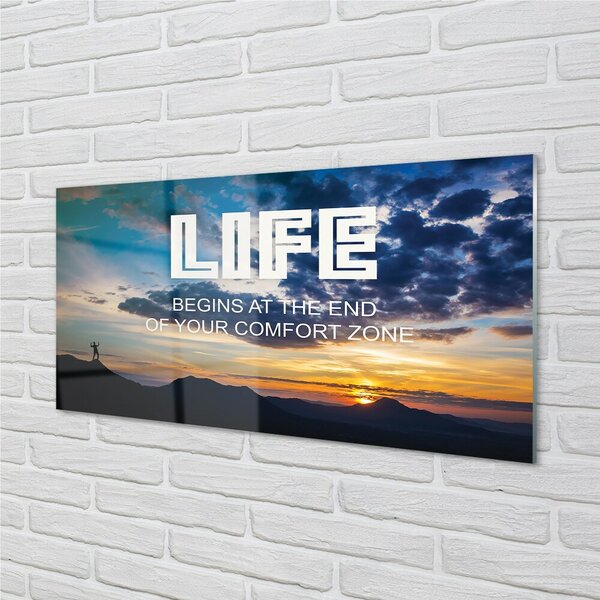 Quadro in vetro Iscrizione del cielo occidentale 100x50 cm 2 appendini