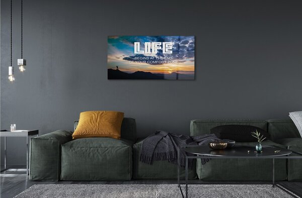 Quadro in vetro Iscrizione del cielo occidentale 100x50 cm 2 appendini