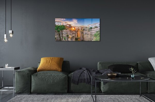 Quadro vetro Spagna ponte del tramonto 100x50 cm 2 appendini