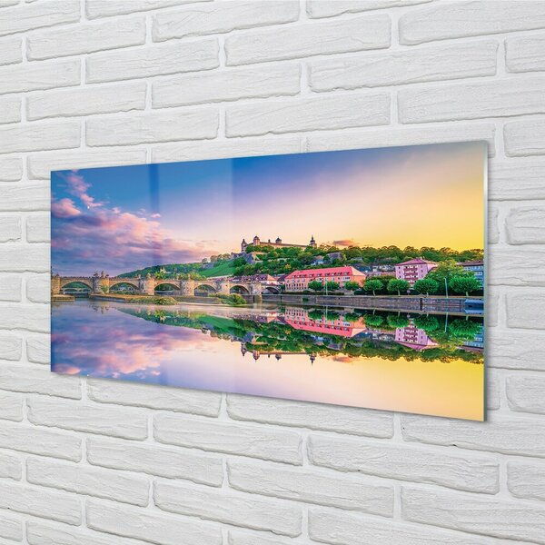 Quadro su vetro Germania tramonto sul fiume 100x50 cm 2 appendini