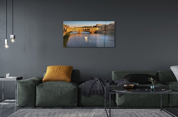 Quadro di vetro Italia ponti all'alba 100x50 cm 2 appendini