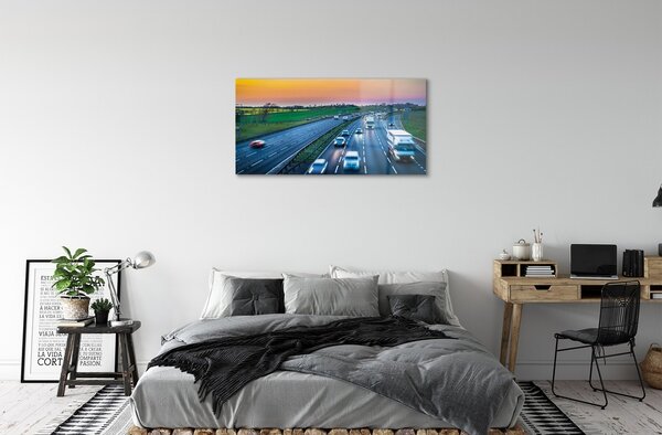 Quadro di vetro Autostrade cielo auto 100x50 cm 2 appendini