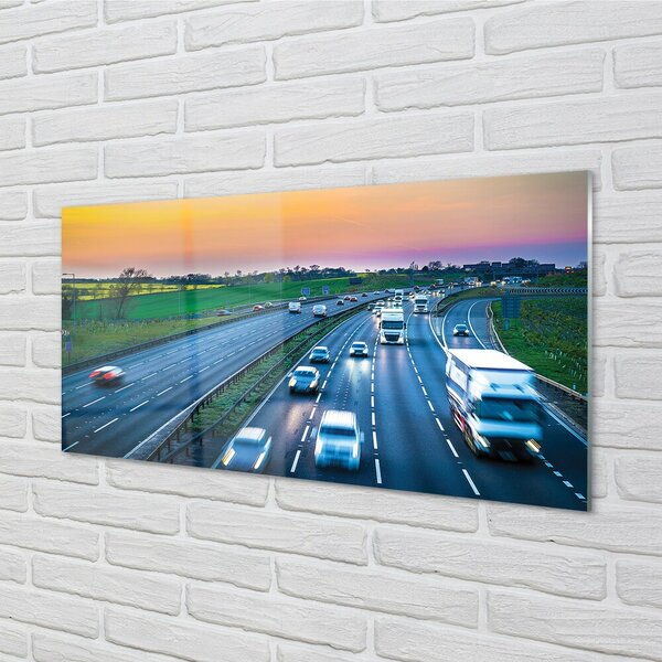 Quadro di vetro Autostrade cielo auto 100x50 cm 2 appendini