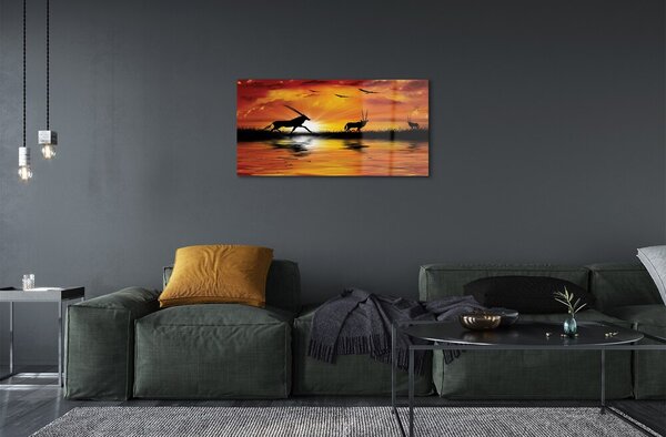 Quadro in vetro Lago degli uccelli ovest 100x50 cm 2 appendini