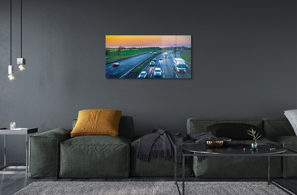 Quadro di vetro Autostrade cielo auto 100x50 cm 2 appendini
