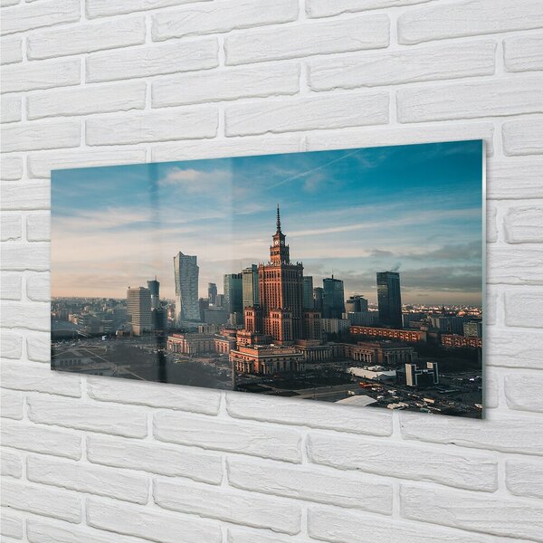 Quadro in vetro Grattacieli di varsavia panorama dell'alba 100x50 cm 2 appendini