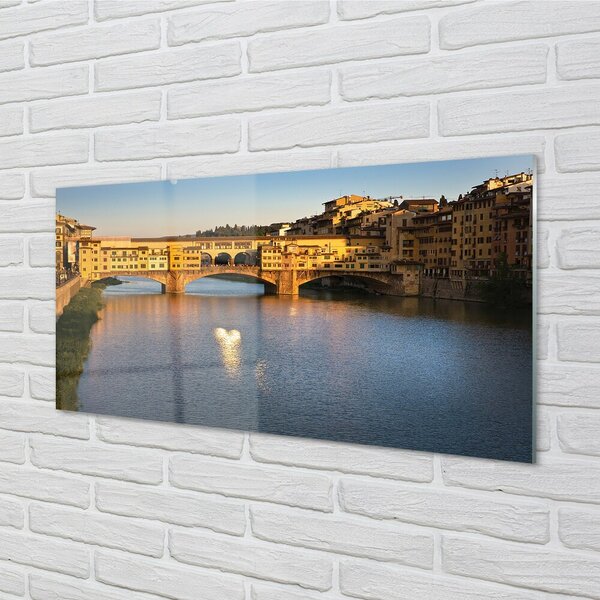 Quadro di vetro Italia ponti all'alba 100x50 cm 2 appendini