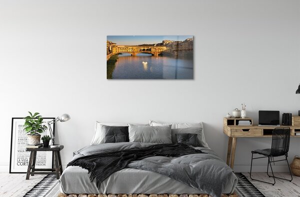 Quadro di vetro Italia ponti all'alba 100x50 cm 2 appendini
